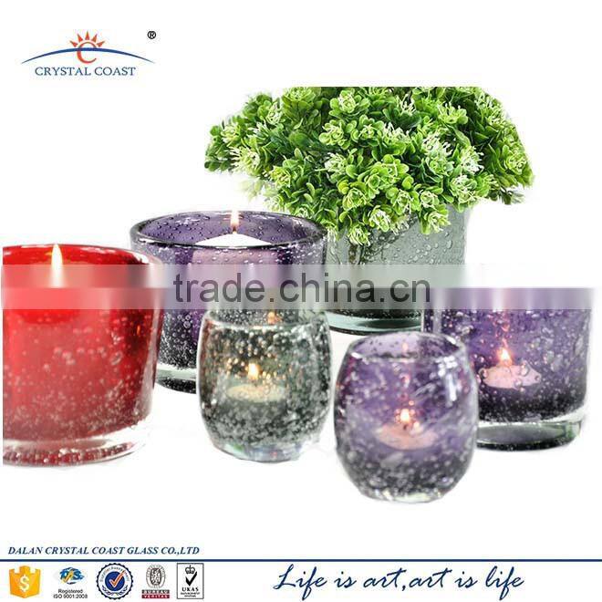 Liaoning Factory hand blown bubble effect cheap wholesale glass votive candle holders
