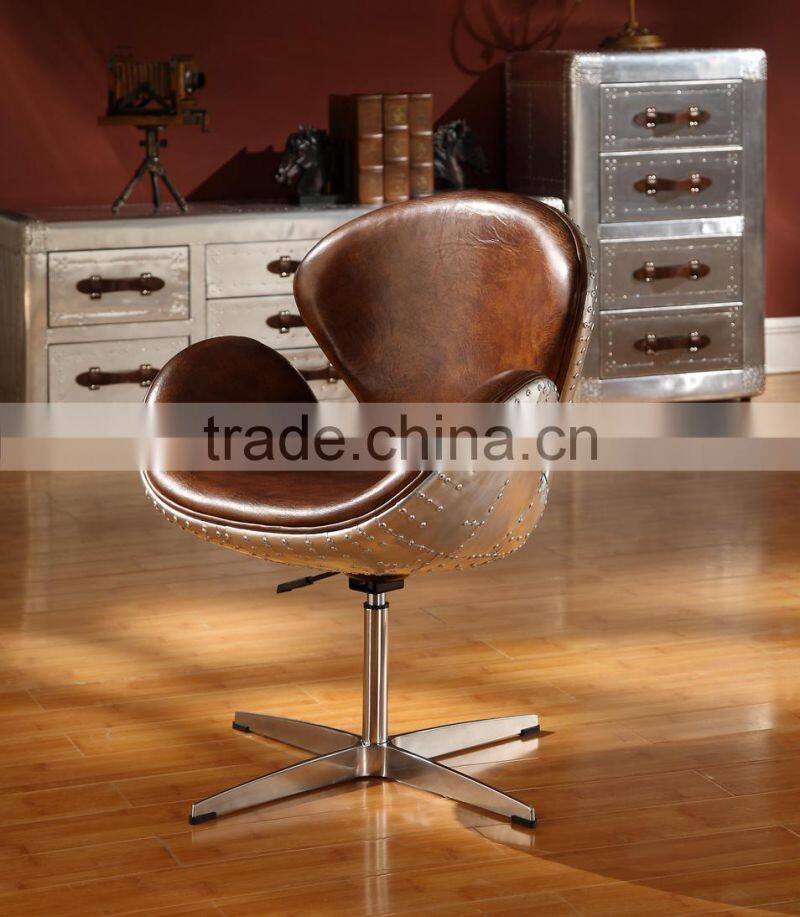 Aluminum Egg Shell Shape Leisure Leather Chair/Living Room Replica Relaxation Leather Sofa