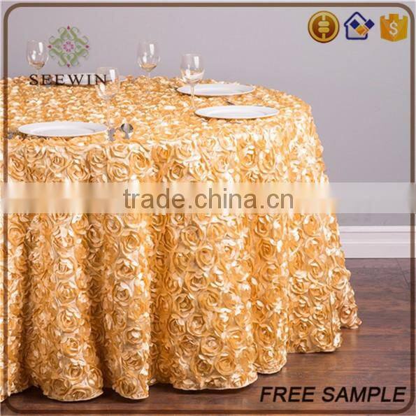 high quality exotic beauty lycra round pink satin rosette table cloth