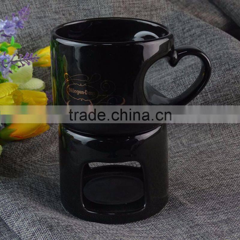 Wholesale white ceramic candle holder, cheap glazed ceramic mug with holder in stock