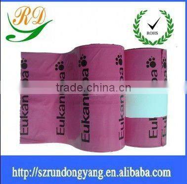 cherry red biodegradable plastic garbage bag on roller