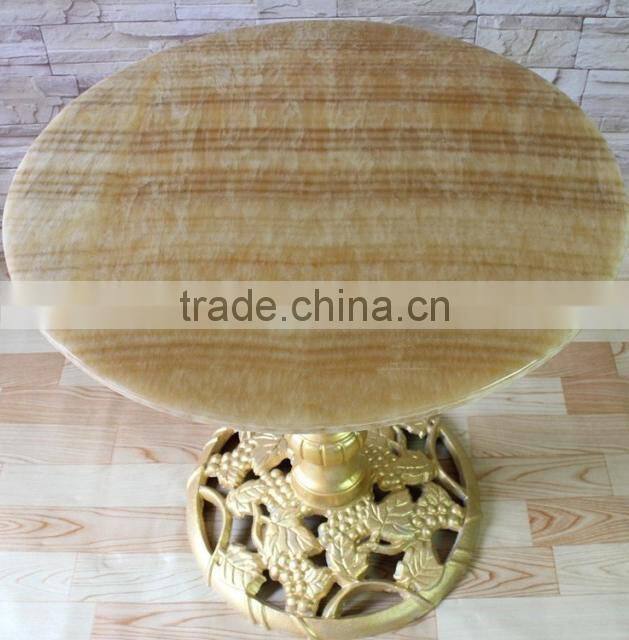 European style marble top golden cast iron base hotel coffee table