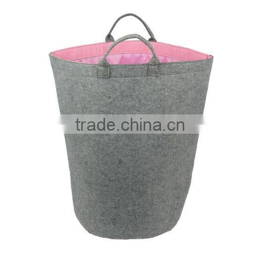 Grey Felt Polyester Laundry Storage Basket With Handles