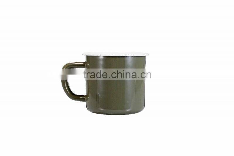 Customer printed Sublimation Enamel Camping Mug With Stainless Steel Rim/rolled Rim gift mug