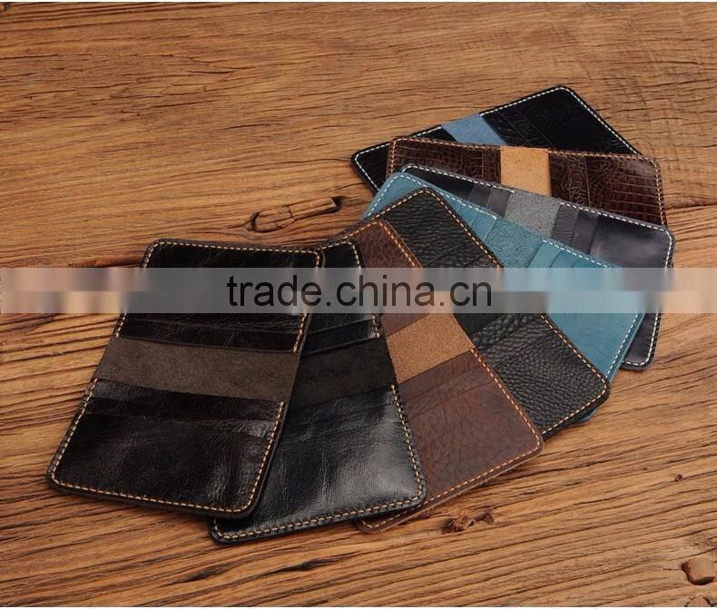 Bifold Cowhide Leather Men Credit Card Holder with multiple card slots