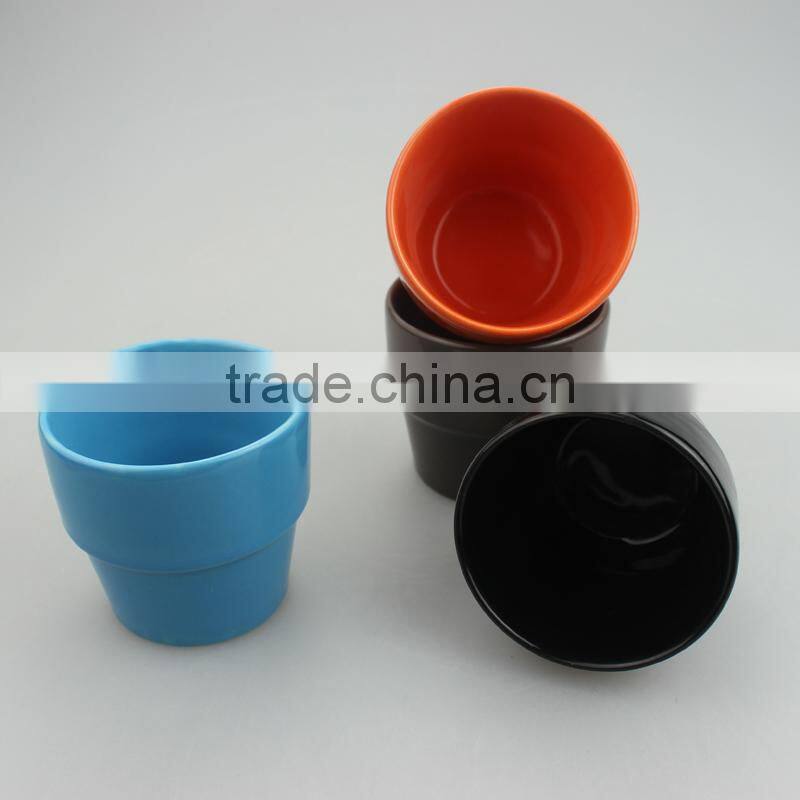 Set of 4 colorful ceramic coffee cups set with wooden base,snack tray