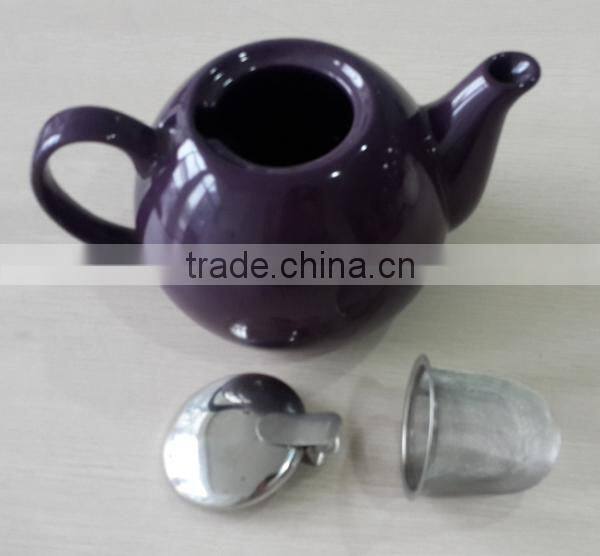 BTHJC-7 2014 design ceramic color teapot with S/S lid and strainer