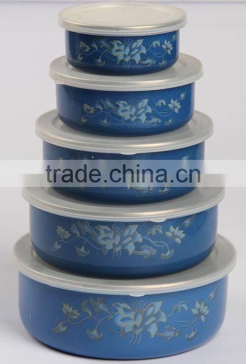 Hot sale enamel food container 3pcs 5pcs mixing bowl storage bowl