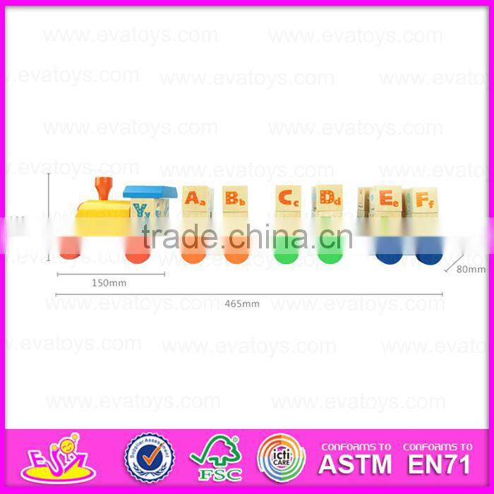 Colourful ABC letters wooden rotational train pull along toy,Best selling wooden ABC train toy with blocks W05C027