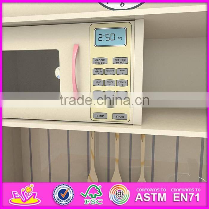 2017 New design children pretend play wooden pink play kitchen W10C268