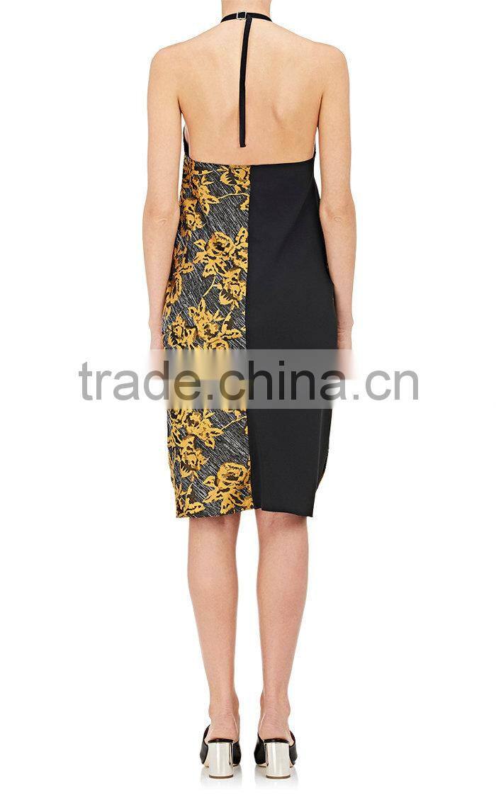 Customized Lady Apparel Casual Surplice Neck Adjustable Halter Strap Dress(DQM023C)