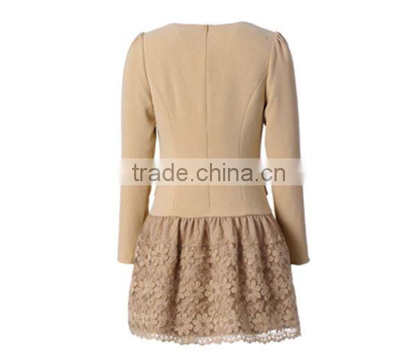Popular Girl New Stylish close-fitting ladies' fashion coat dress with laced skirt and horse-hoof collar