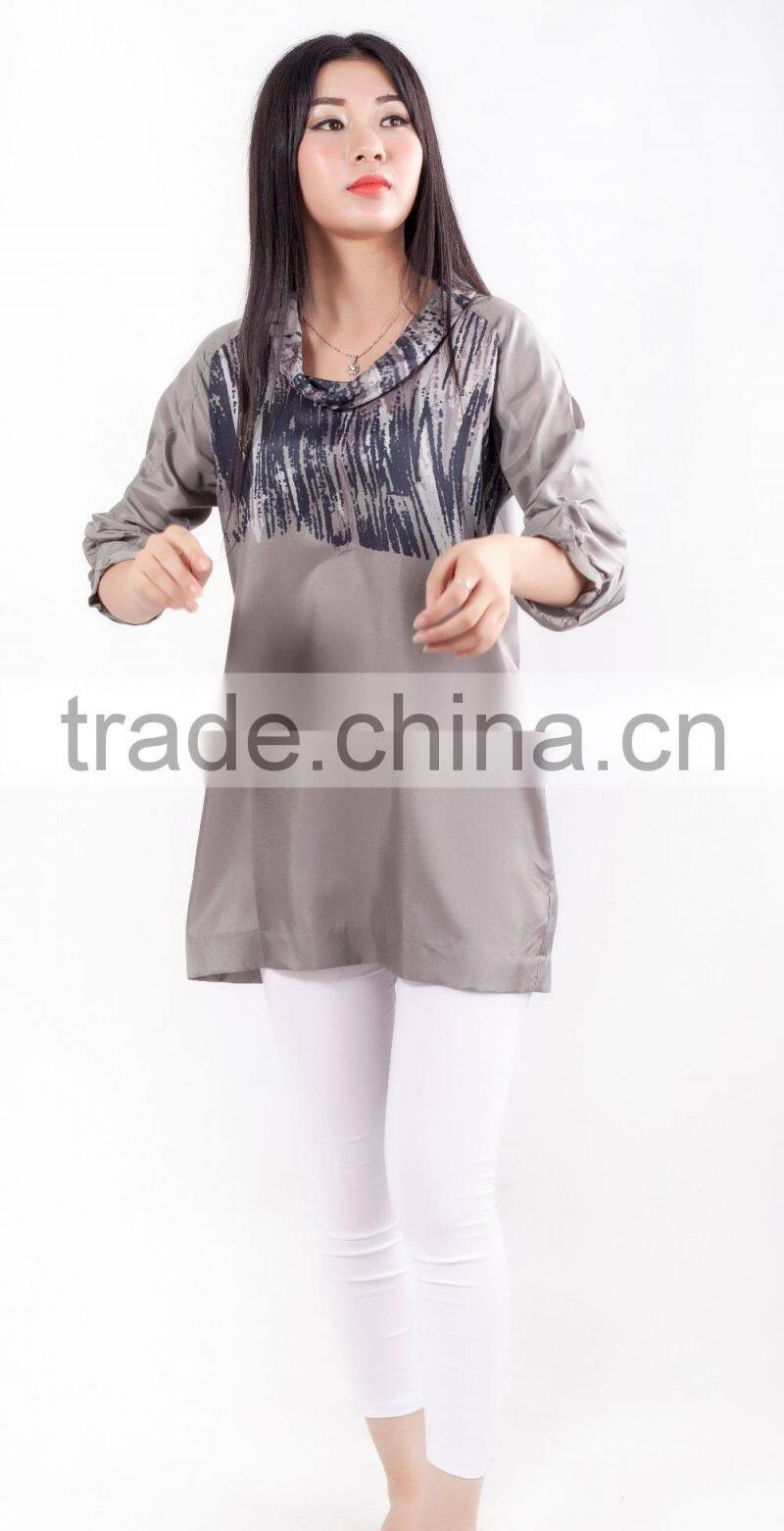 High quality 3/4sleeve fashion silk women blouse 2015