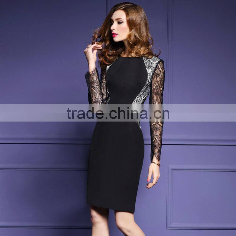 Maxnegio fabric pattern frock with lace sleeve for ladies