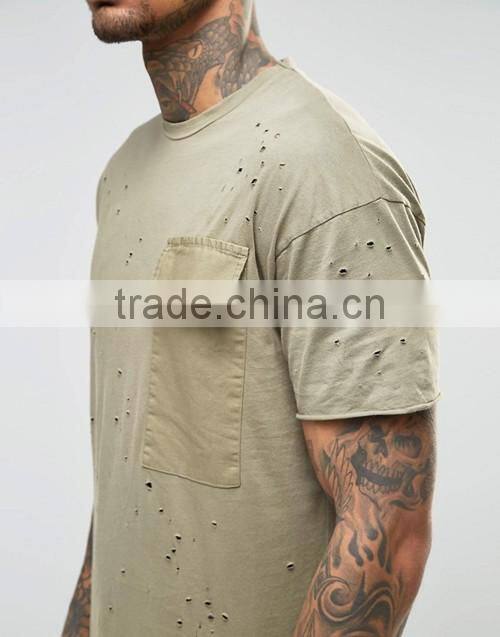 Personalized wholesale import longline distressed t-shirt men OEM, street hip hop wear
