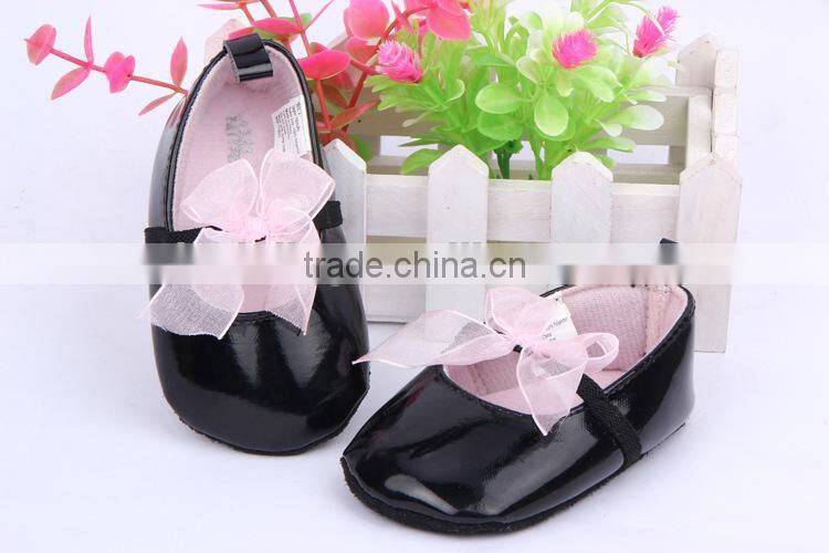 new baby leather shoe cheap wholesale shoe in china girls princess leather shoes with pink ribbon