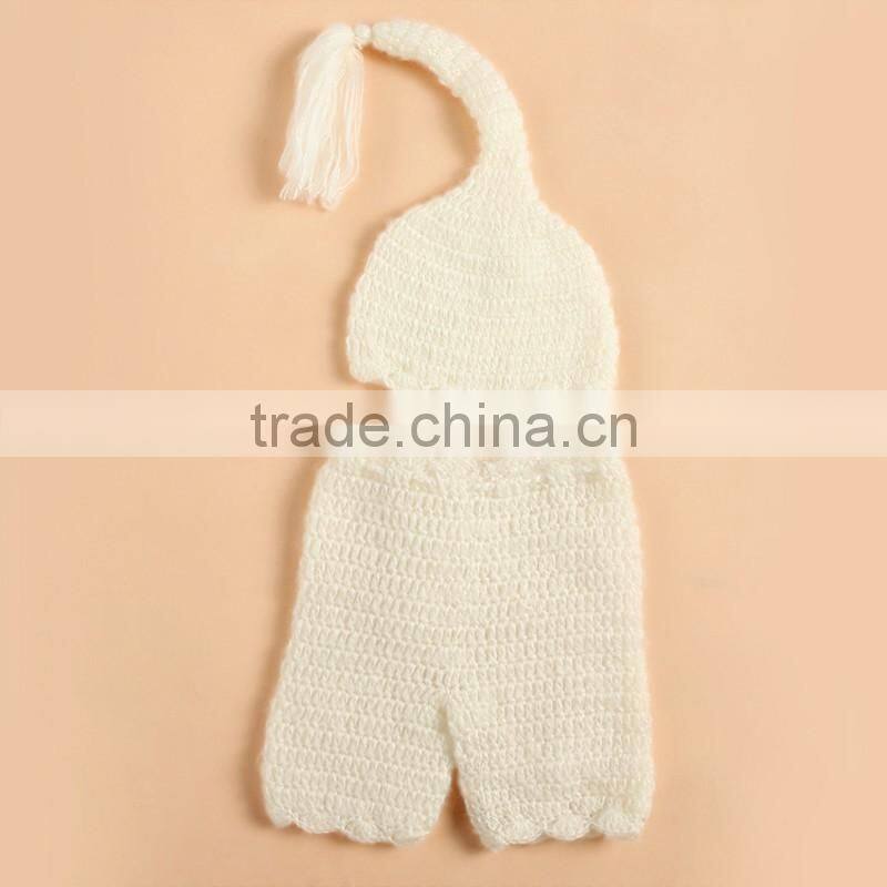Large inventory white color baby handmade photography of pants and elf hat set wholesale crochet custome photography cheap