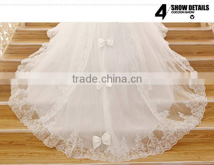 Strapless white gown korean style dropped lace wedding dress patterns