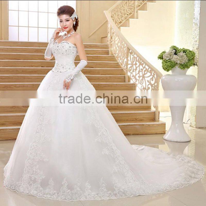 Strapless white gown korean style dropped lace wedding dress patterns