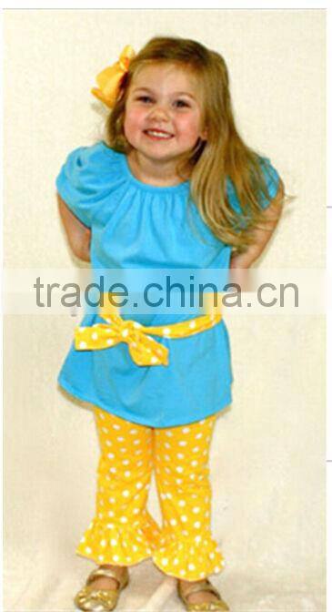 New Girls Children Kids Polka Dot Capri Summer Outfit Set Ruffles Boutique Style