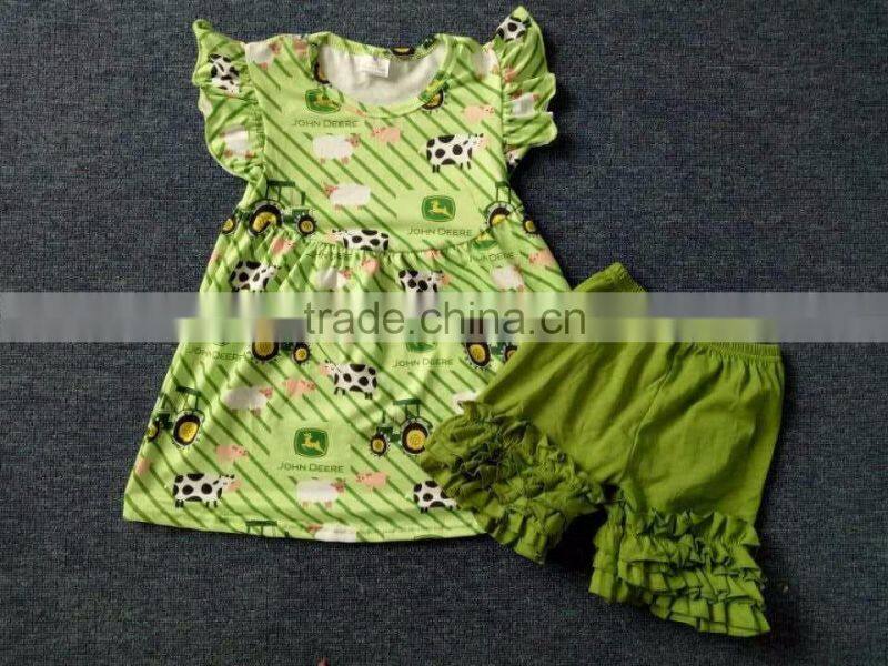 2017 new styles kids outfit arrow printing tunic pearl and shorts outfit