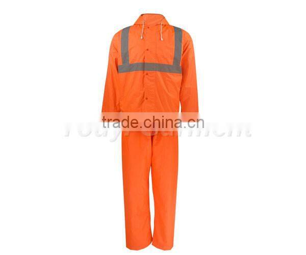 customized reflective orange drawstring hood oxford raincoat