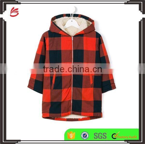 Kids Red and Black Cotton Large Checked Pattern Jacket Parka