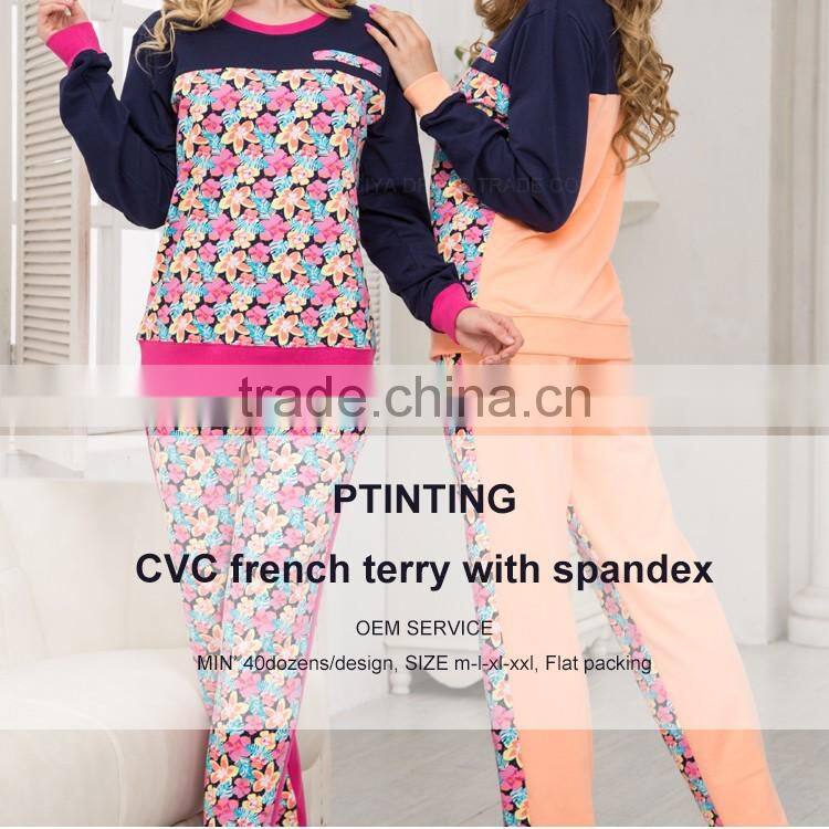 Fancy design couple pajamas with flower printing winter wholesale pajamas set OEM