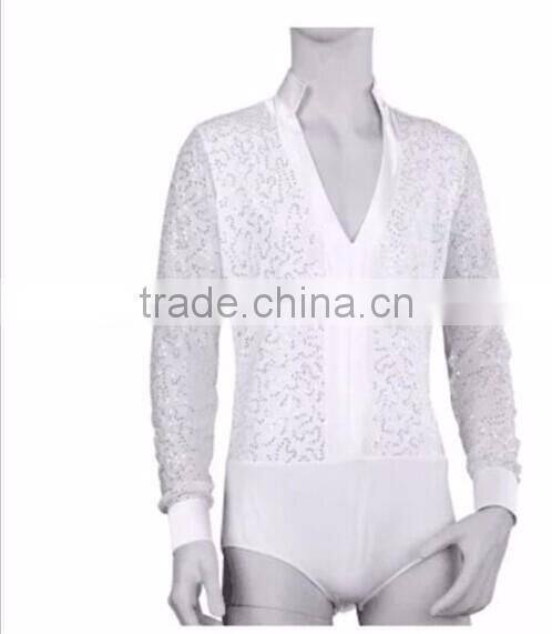 2016 newly Men's ballet leotard, white sequin and lycra!!!