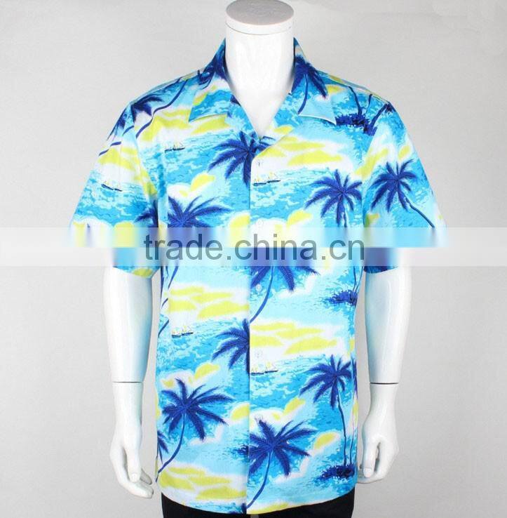 Coconut palm printing cotton mens custom hawaiian shirt