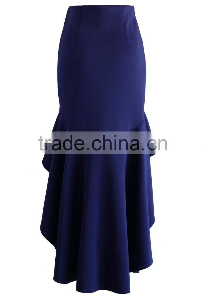 2016 Guangzhou Shandao Wholesaler Bulk Price Women Summer Party Wear Navy Cotton Short Front Long Back Skirts