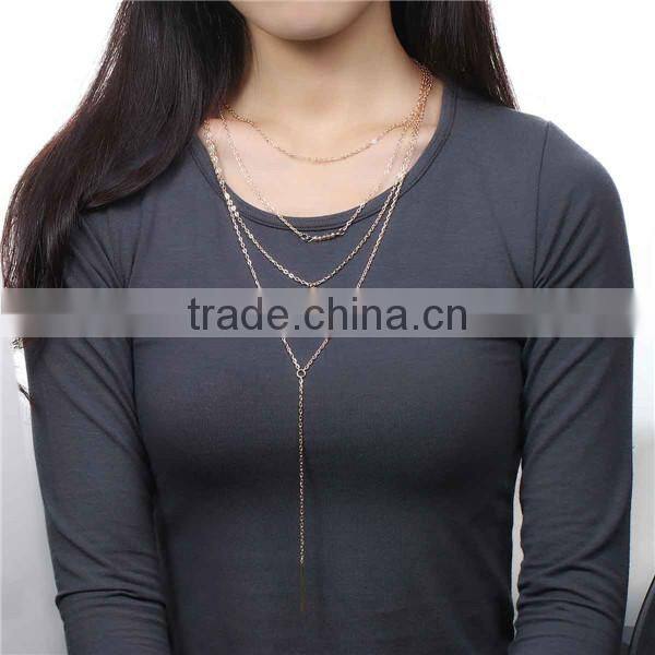 New Fashion Multilayer Layered Necklace Gold Plated With Round Rectangle Pendants Champagne Acrylic Beads 42.0cm long