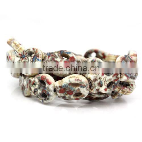 2 Strands (Grade B) Synthetic Flower Pattern Halloween Skull Head Howlite Turquoise Loose Beads