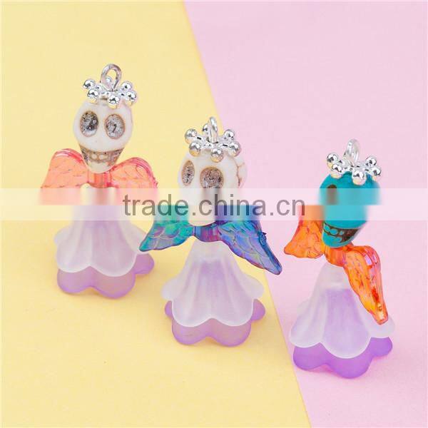 Acrylic & Resin Halloween Pendants Angel Multicolor Skeleton Skull 31mm x 20mm