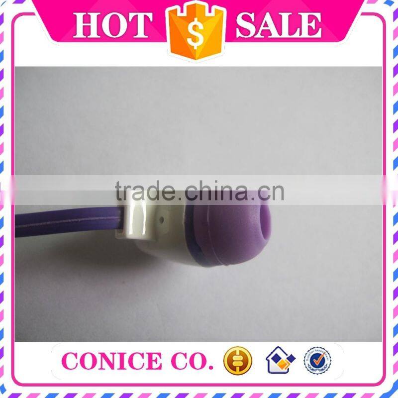 new arrival purple silicone plastic speaker flat cable wired magic sound stereo in-ear earbuds earphone with mic
