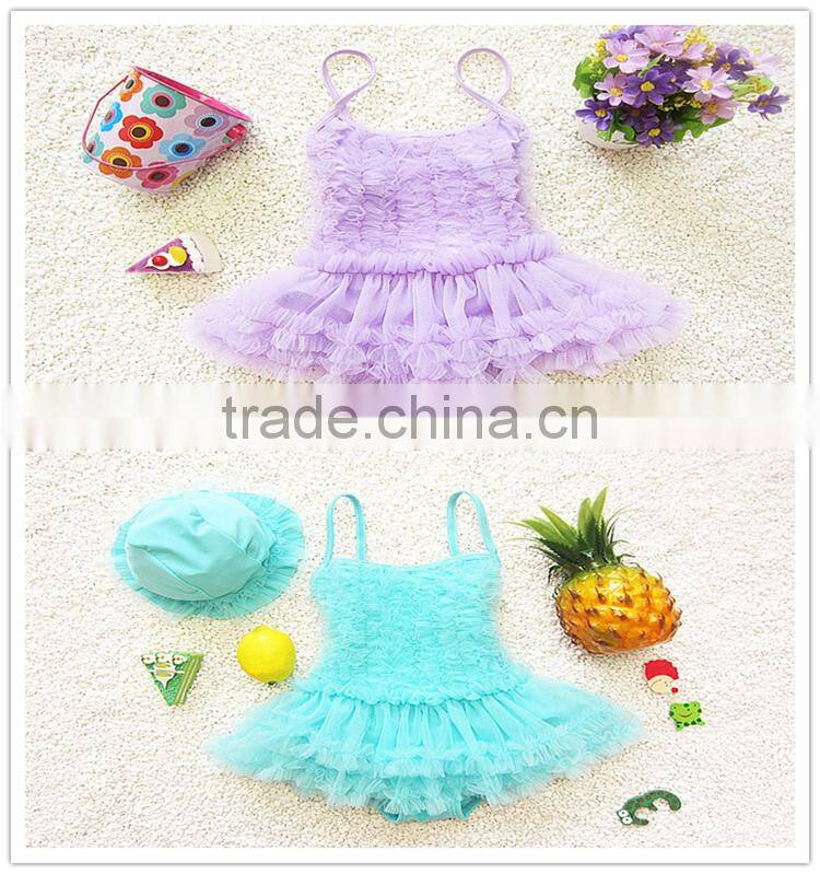 Wholesale Princess pink dress style swimsuit for children models