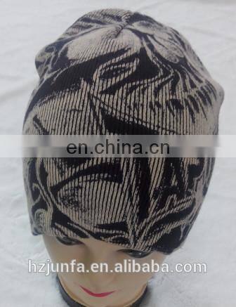 2017 fashional super soft cozy warm printed hat without pompom