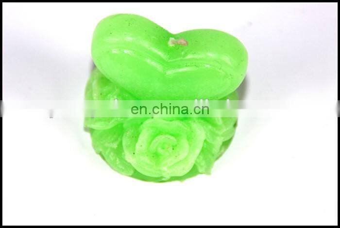 Greeen carve heart and rose shaped stick candle decoration