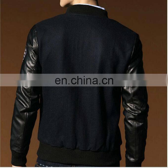 UK Designer Vintage Flight Black Wool Mens Bomber Jackets With Leather Sleeves