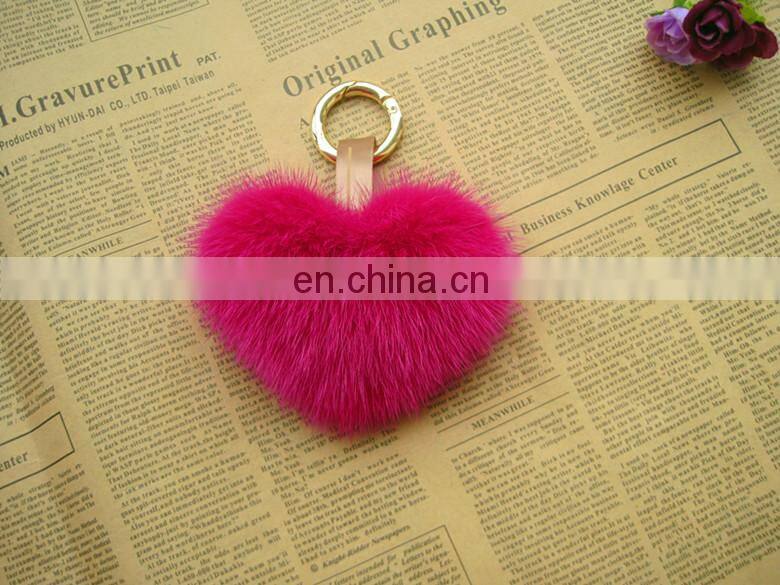Fashion Hot Custom Heart Shape Mink Fur Accessory Pink Fur Keychain