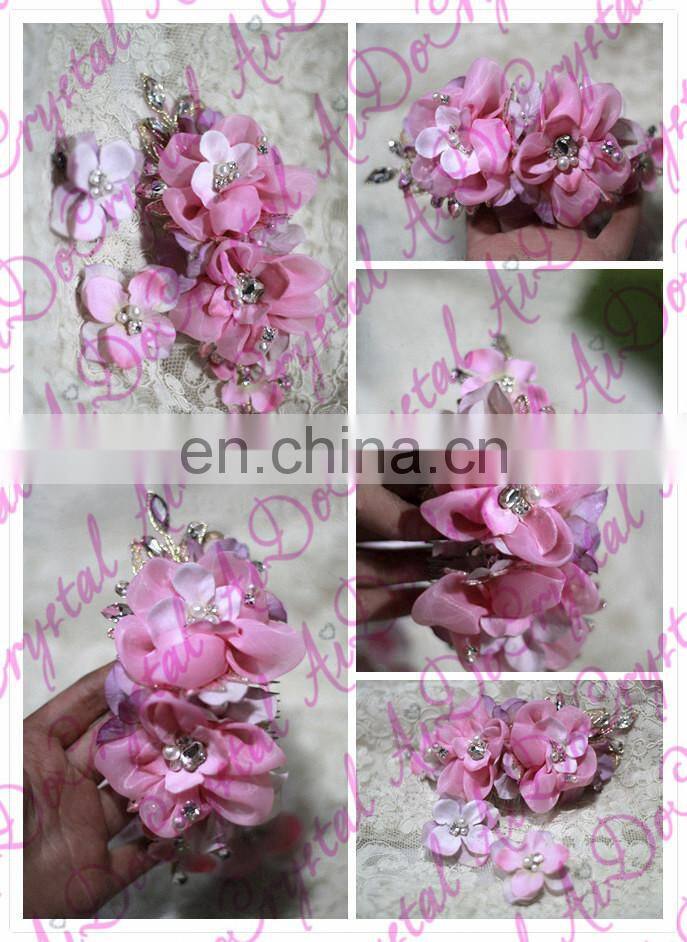 Aidocrystal Bridal Hair Flower Headpiece Wedding Party Women pink Hair accessories for women