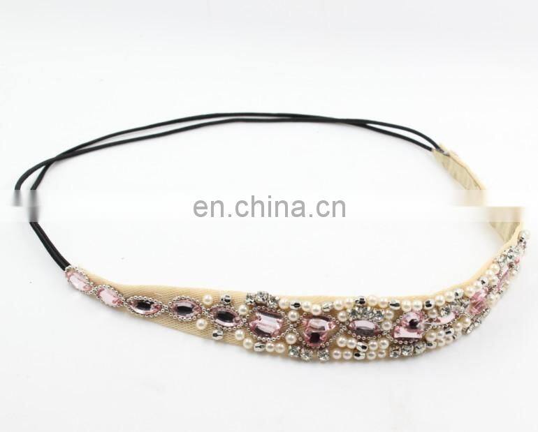 elastic headband with rhinestone pearl hair accessories bohemia crystal pearl elastic hair bands women