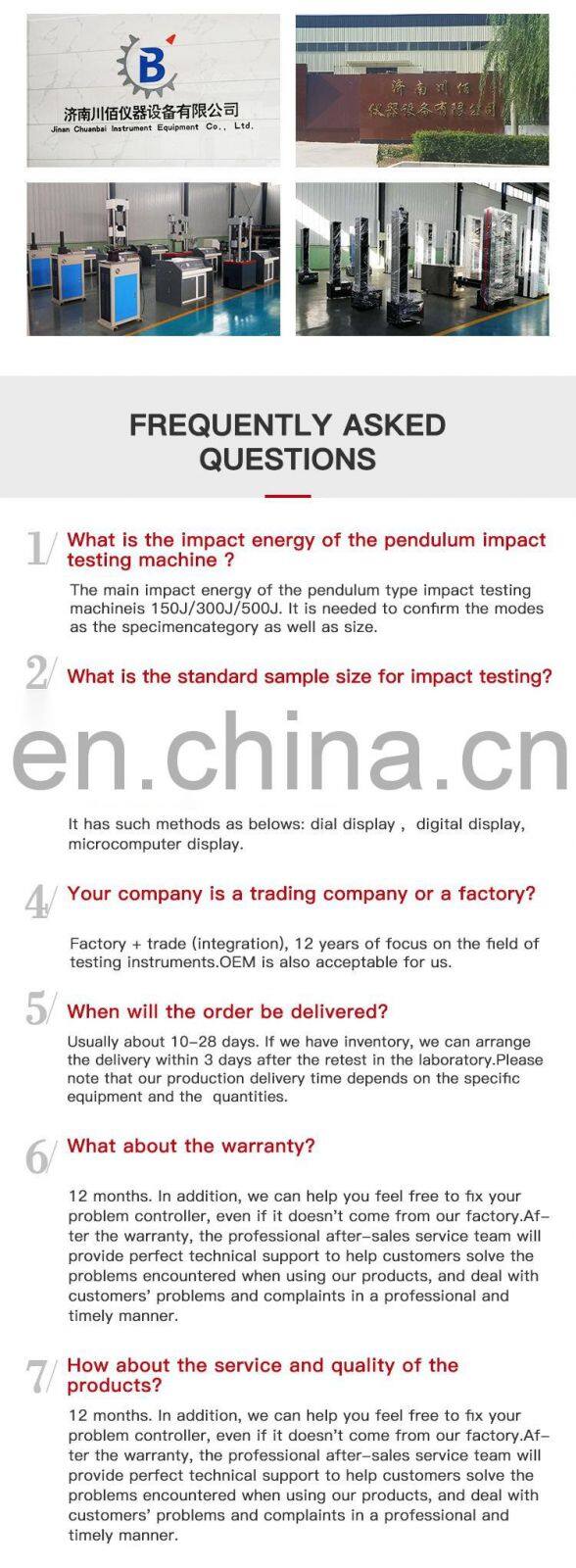 Wholesales Pendulum Impact Testing Machine from Trustable Factory with 300J