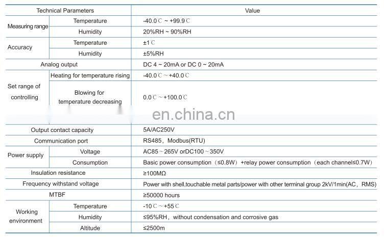 Intelligent Temperature and Humidity Controller WHD72-11/C with RS485 communication