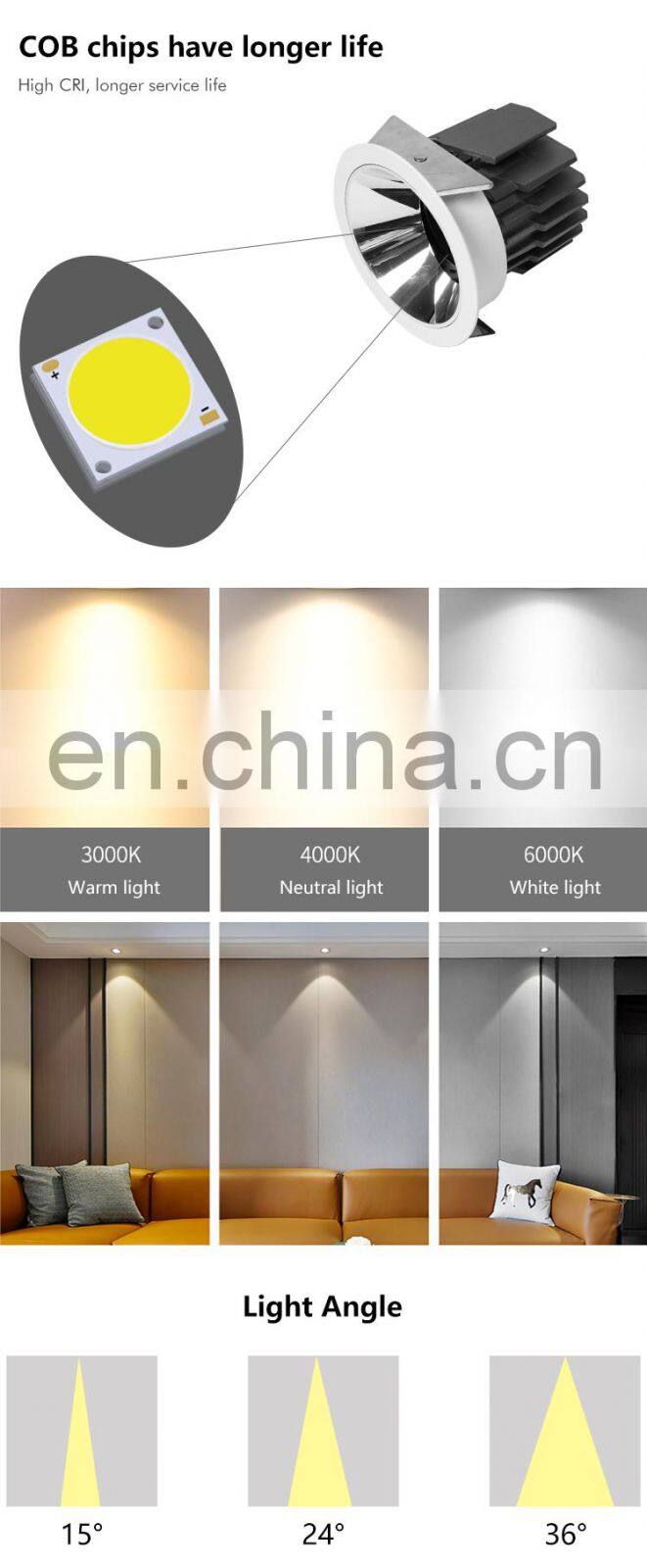 ALLWAY Guaranteed Quality Gold Black Reflector Color Recessed Mount 5w 9w 15w Led Spot Downlight