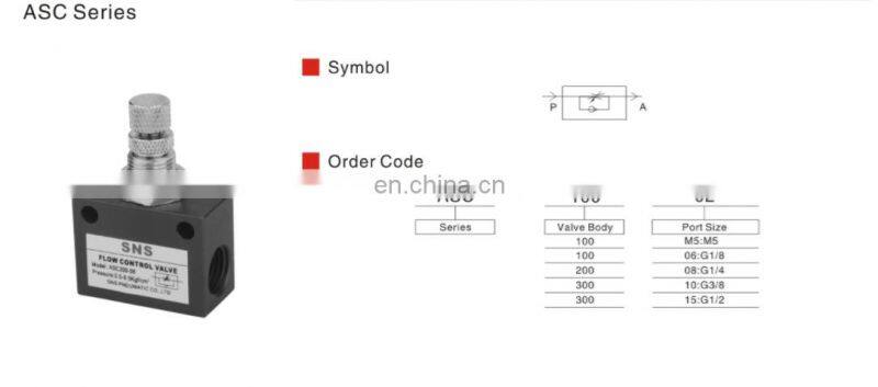SNS ASC Series manual pneumatic one way flow speed throttle valve air control valve