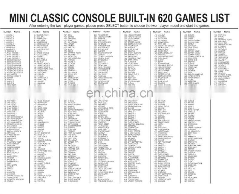 New Arrival Game Console 2.4G wireless classic NES620 video game console with 2 wireless gamepads consola retro 620