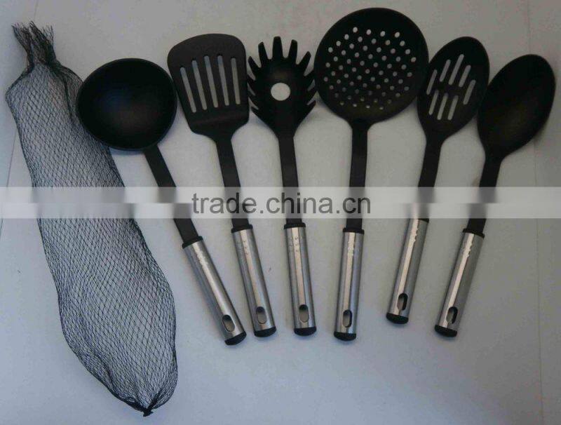 6PCS FDA or LFGB NYLON KITCHEN TOOL SET WITH MESH BAG, S/S HANDLE COOKING UTENSIL