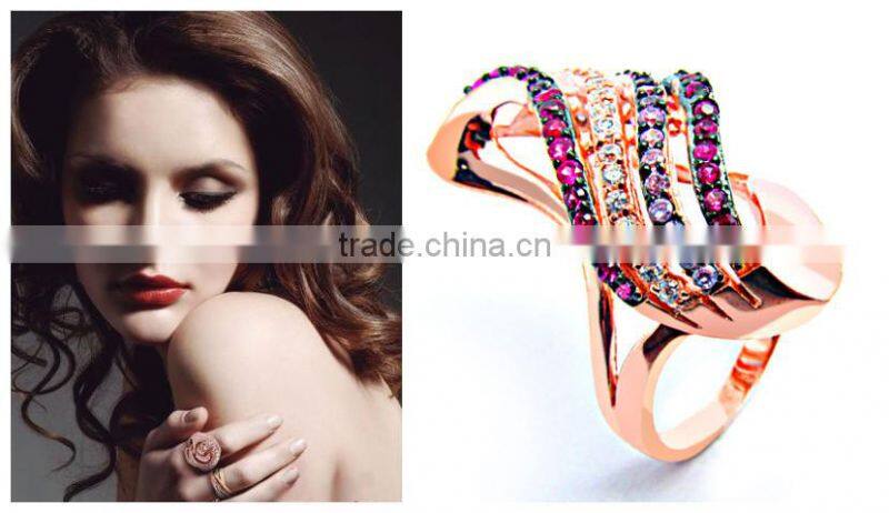 Beautiful lady's ring rose gold plating with colorful zircon indian bridal costume jewellery -SLS