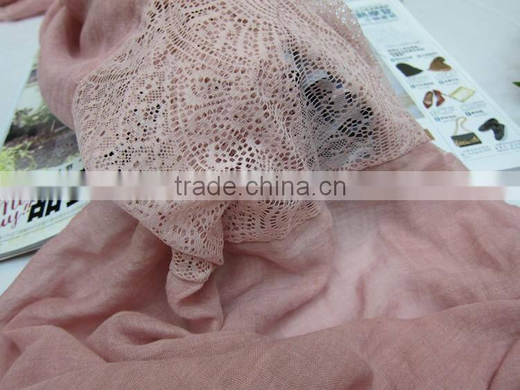 100cm * 210cm Fashion Trendy Women Lady Plain Cotton Linen Lace Hijab Shawl